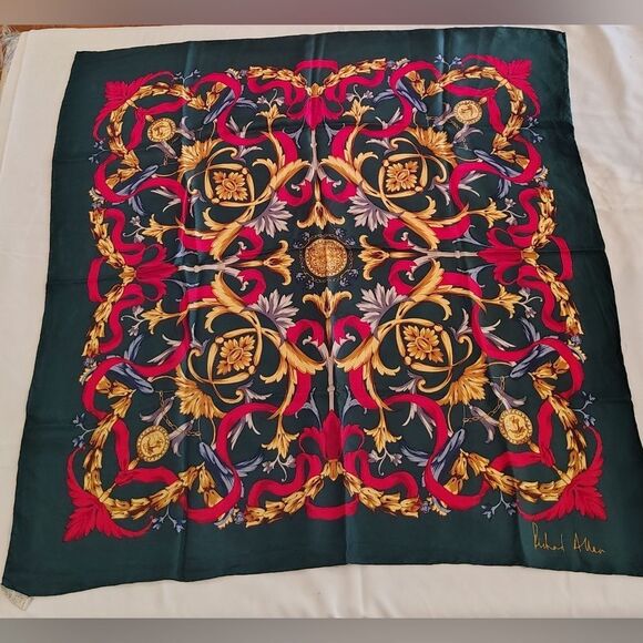 Richard Allen Vintage Multicolor Ornate Silk Scarf Rolled Hem - Picture 1 of 16